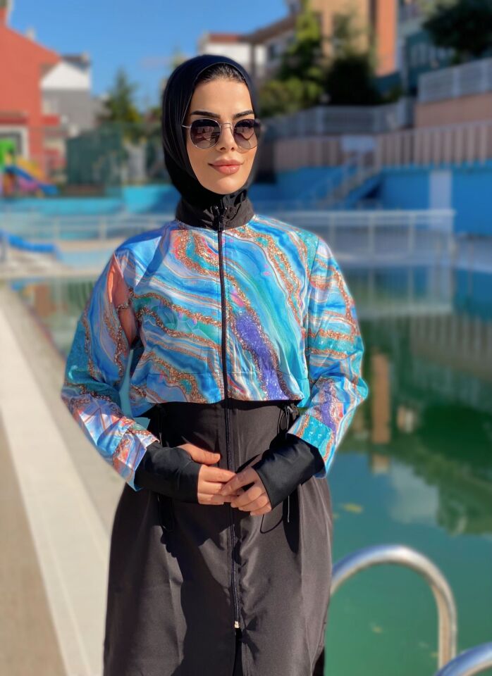 Pera Mavi Tam Tesettür Mayo